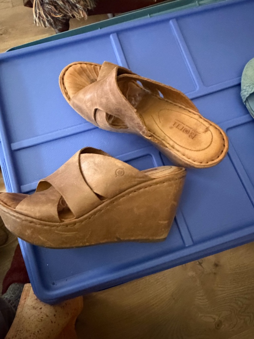Born Brown Leather Platform Wedge Slide Sandals